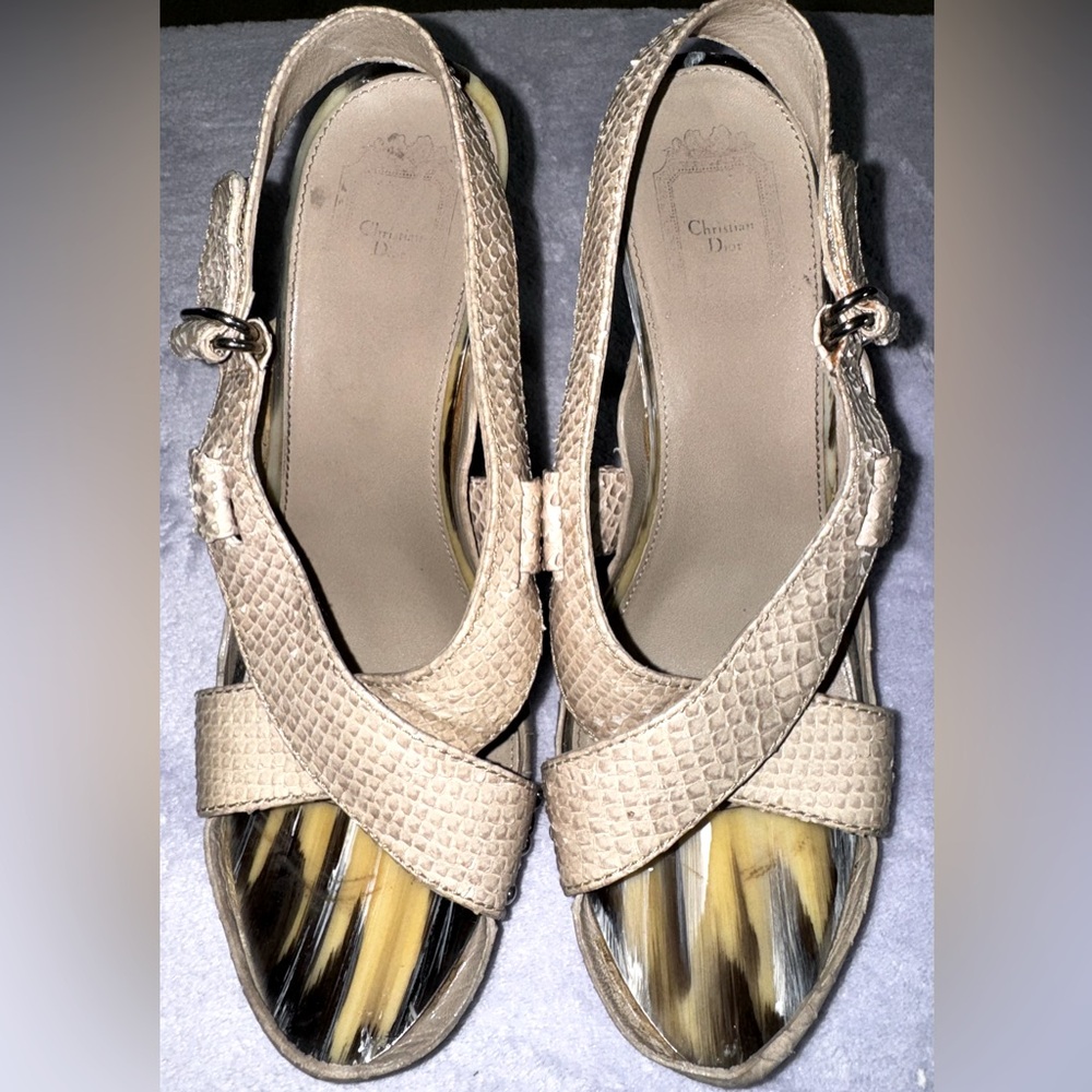 Christian Dior women sandal sz 40. Beige snake ombré heels.